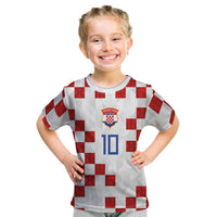 Custom Croatia National Football Kid T Shirt Red Checkerboard Glagolitic Script Geometric Pattern Art