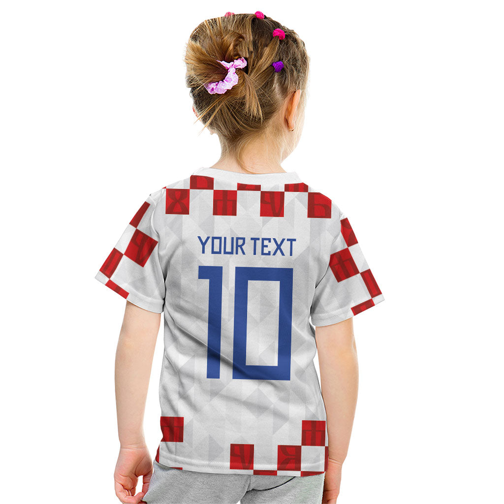 Custom Croatia National Football Kid T Shirt Red Checkerboard Glagolitic Script Geometric Pattern Art