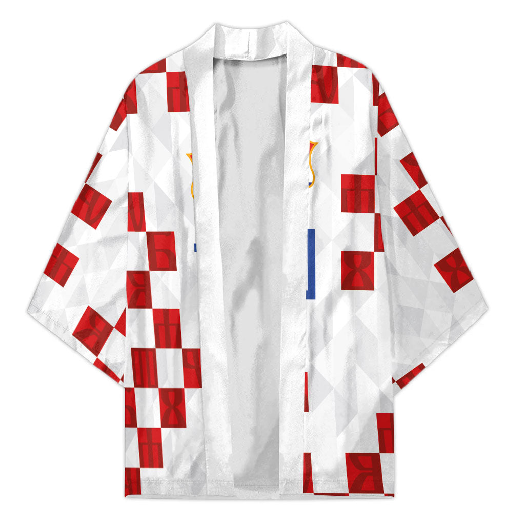 Custom Croatia National Football Kimono Red Checkerboard Glagolitic Script Geometric Pattern Art