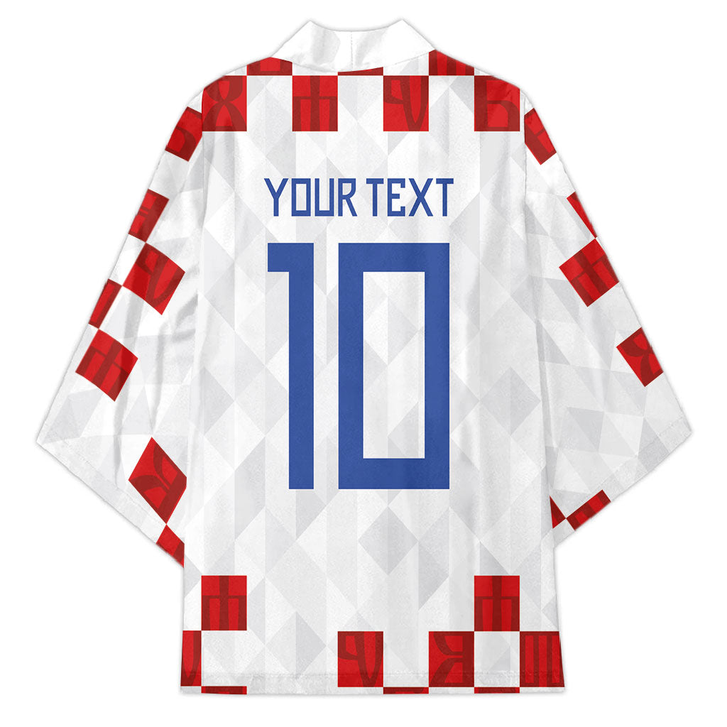 Custom Croatia National Football Kimono Red Checkerboard Glagolitic Script Geometric Pattern Art