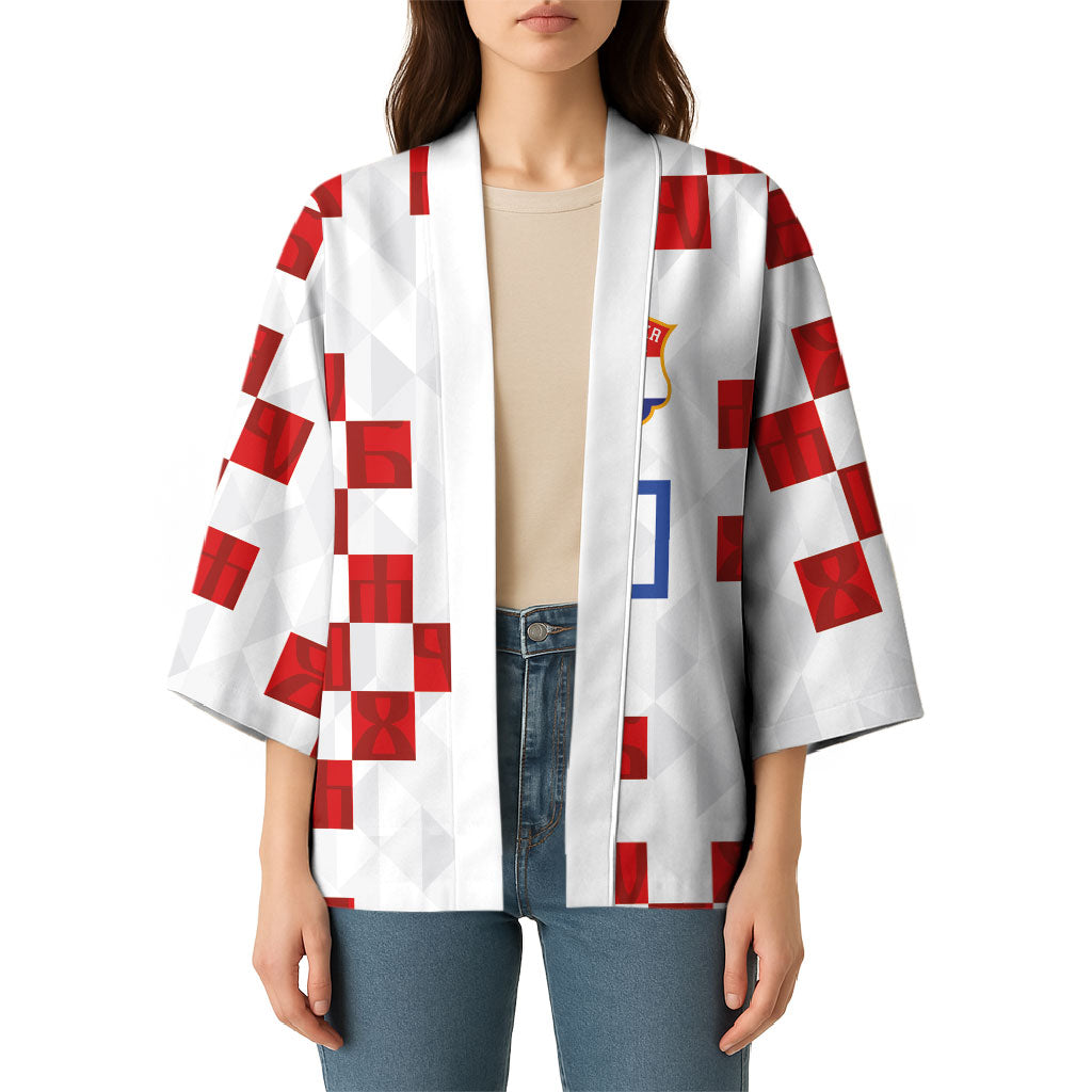 Custom Croatia National Football Kimono Red Checkerboard Glagolitic Script Geometric Pattern Art