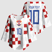Custom Croatia National Football Kimono Sleeve Blouse Red Checkerboard Glagolitic Script Geometric Pattern Art