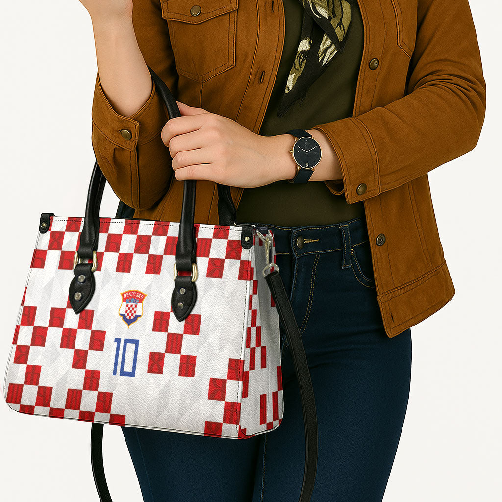 Custom Croatia National Football Leather Bag Red Checkerboard Glagolitic Script Geometric Pattern Art