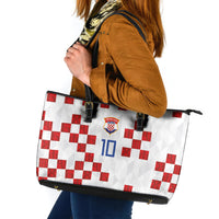 Custom Croatia National Football Leather Tote Bag Red Checkerboard Glagolitic Script Geometric Pattern Art