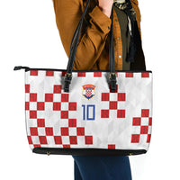 Custom Croatia National Football Leather Tote Bag Red Checkerboard Glagolitic Script Geometric Pattern Art
