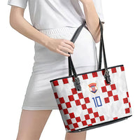 Custom Croatia National Football Leather Tote Bag Red Checkerboard Glagolitic Script Geometric Pattern Art