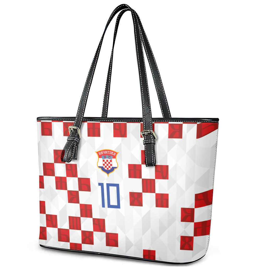 Custom Croatia National Football Leather Tote Bag Red Checkerboard Glagolitic Script Geometric Pattern Art