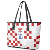 Custom Croatia National Football Leather Tote Bag Red Checkerboard Glagolitic Script Geometric Pattern Art