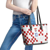 Custom Croatia National Football Leather Tote Bag Red Checkerboard Glagolitic Script Geometric Pattern Art