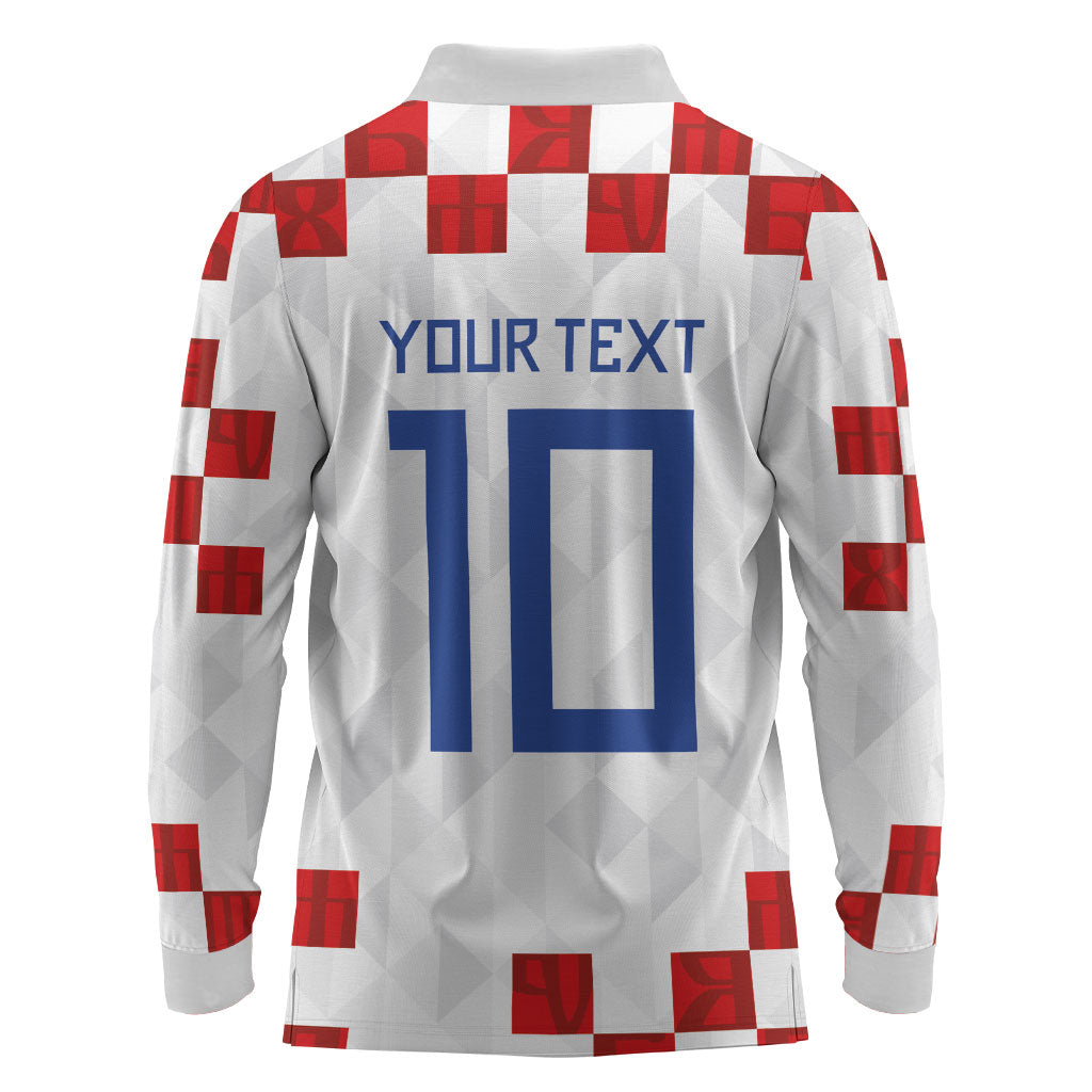 Custom Croatia National Football Long Sleeve Polo Shirt Red Checkerboard Glagolitic Script Geometric Pattern Art