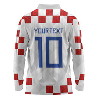 Custom Croatia National Football Long Sleeve Polo Shirt Red Checkerboard Glagolitic Script Geometric Pattern Art