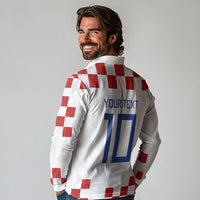 Custom Croatia National Football Long Sleeve Polo Shirt Red Checkerboard Glagolitic Script Geometric Pattern Art