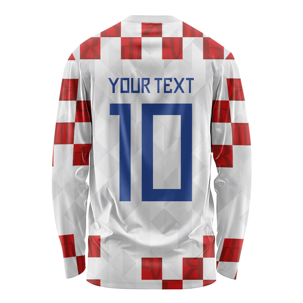 Custom Croatia National Football Long Sleeve Shirt Red Checkerboard Glagolitic Script Geometric Pattern Art