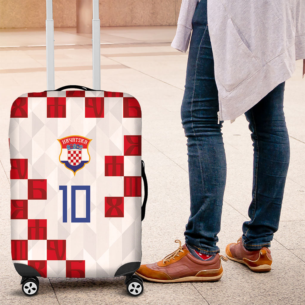 Custom Croatia National Football Luggage Cover Red Checkerboard Glagolitic Script Geometric Pattern Art