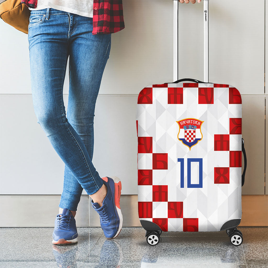 Custom Croatia National Football Luggage Cover Red Checkerboard Glagolitic Script Geometric Pattern Art