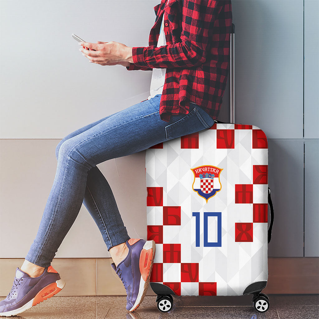 Custom Croatia National Football Luggage Cover Red Checkerboard Glagolitic Script Geometric Pattern Art