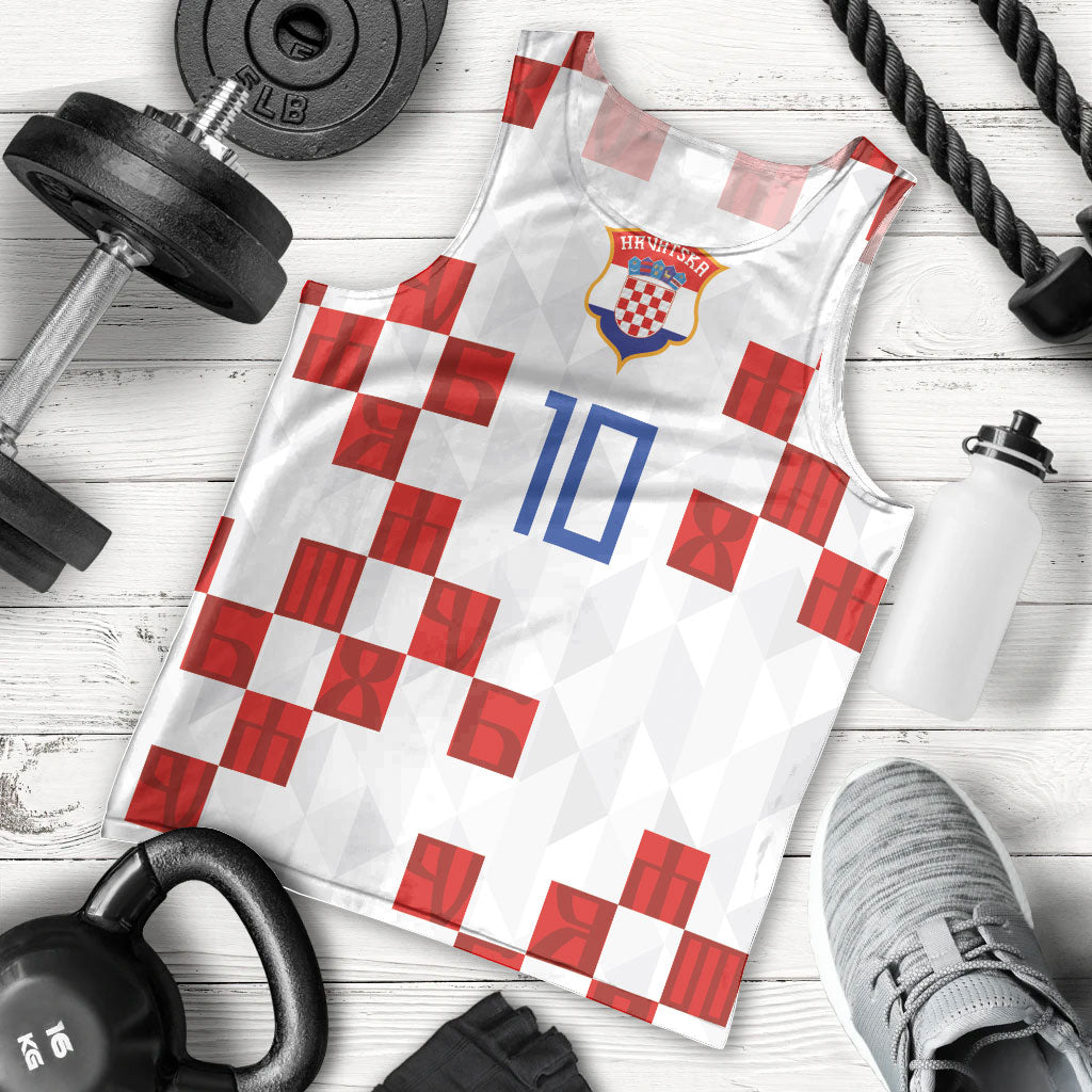 Custom Croatia National Football Men Tank Top Red Checkerboard Glagolitic Script Geometric Pattern Art