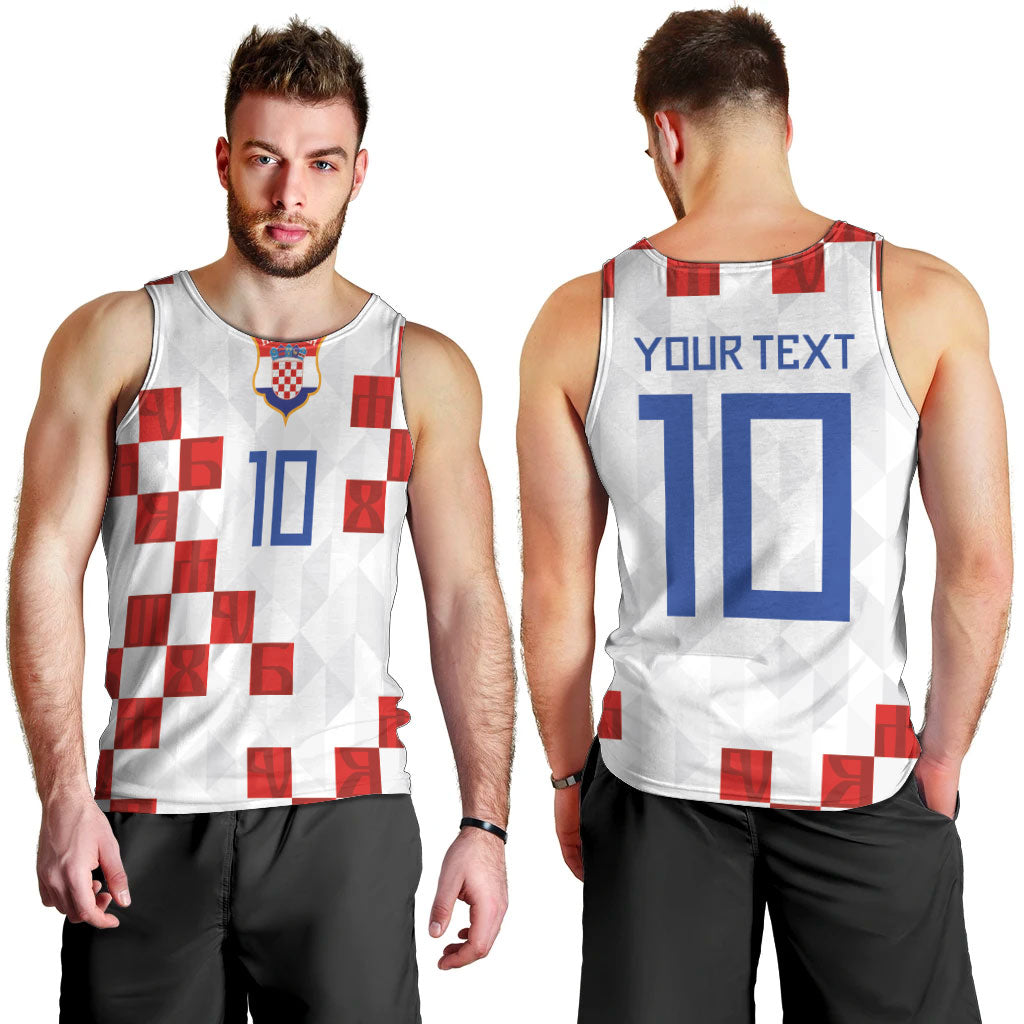Custom Croatia National Football Men Tank Top Red Checkerboard Glagolitic Script Geometric Pattern Art