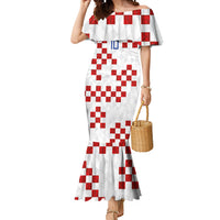 Custom Croatia National Football Mermaid Dress Red Checkerboard Glagolitic Script Geometric Pattern Art