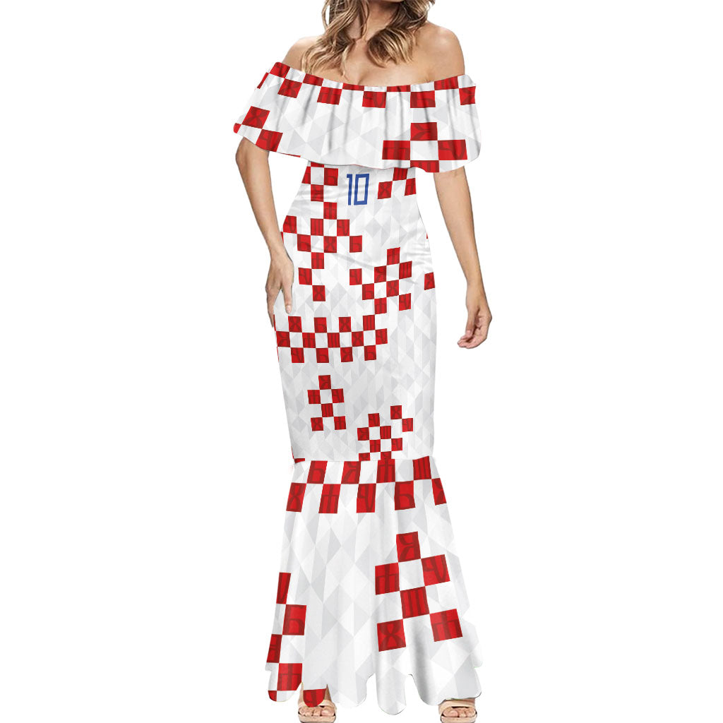 Custom Croatia National Football Mermaid Dress Red Checkerboard Glagolitic Script Geometric Pattern Art