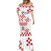 Custom Croatia National Football Mermaid Dress Red Checkerboard Glagolitic Script Geometric Pattern Art
