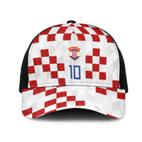 Custom Croatia National Football Mesh Trucker Cap Red Checkerboard Glagolitic Script Geometric Pattern Art