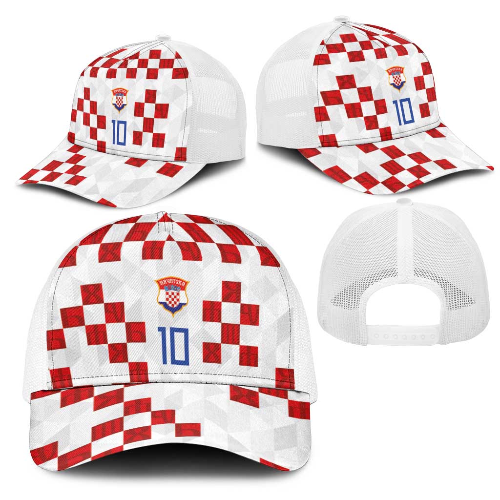Custom Croatia National Football Mesh Trucker Cap Red Checkerboard Glagolitic Script Geometric Pattern Art