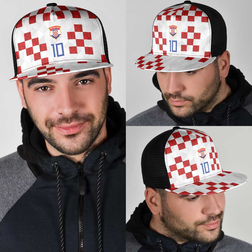Custom Croatia National Football Mesh Trucker Cap Red Checkerboard Glagolitic Script Geometric Pattern Art