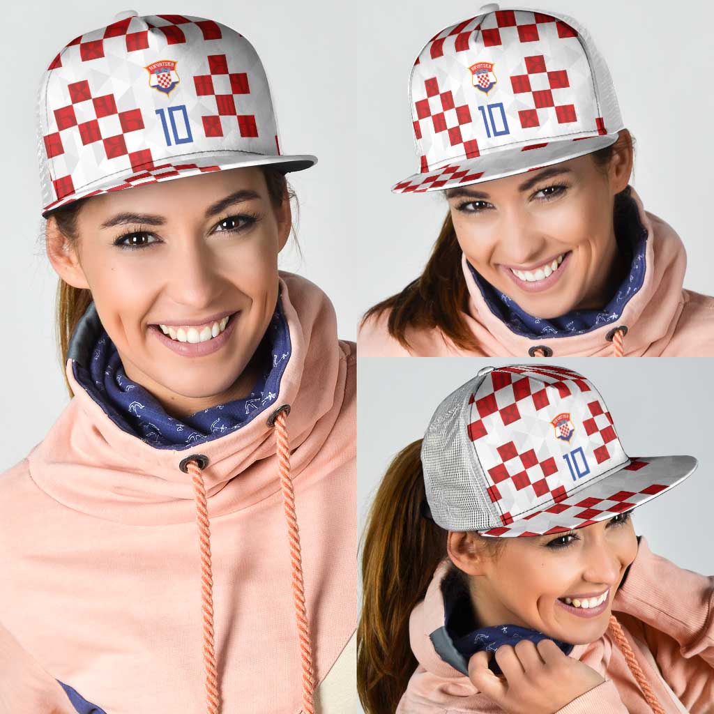 Custom Croatia National Football Mesh Trucker Cap Red Checkerboard Glagolitic Script Geometric Pattern Art