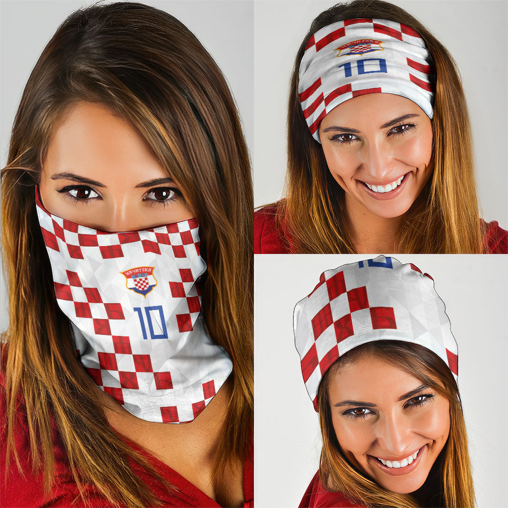 Custom Croatia National Football Neck Gaiter Red Checkerboard Glagolitic Script Geometric Pattern Art