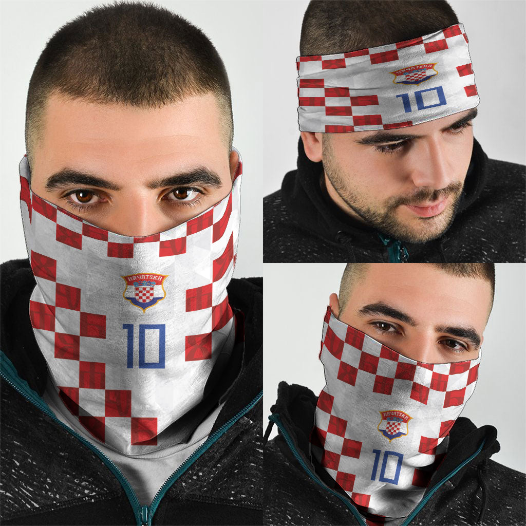 Custom Croatia National Football Neck Gaiter Red Checkerboard Glagolitic Script Geometric Pattern Art
