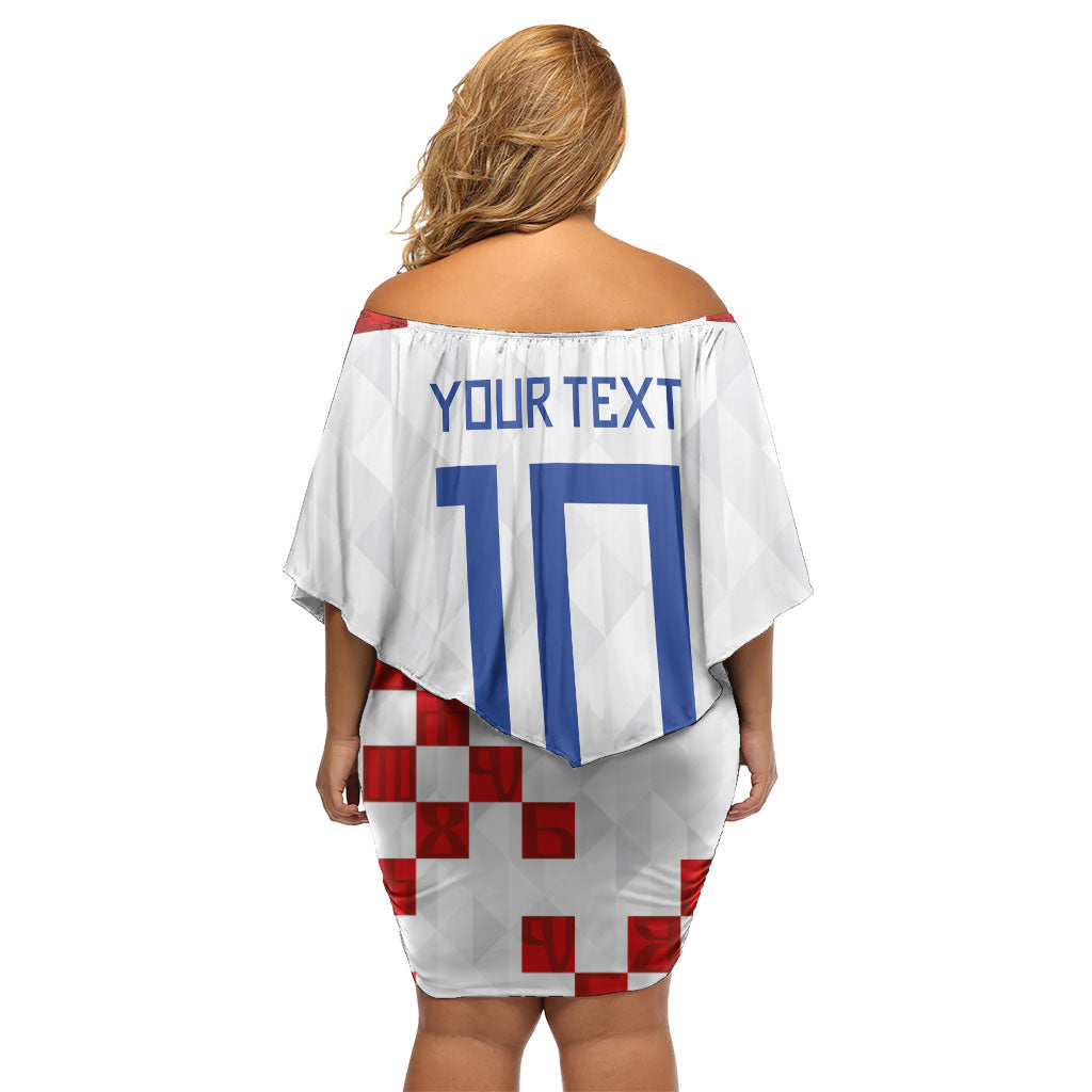 Custom Croatia National Football Off Shoulder Short Dress Red Checkerboard Glagolitic Script Geometric Pattern Art