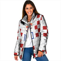 Custom Croatia National Football Padded Jacket Red Checkerboard Glagolitic Script Geometric Pattern Art
