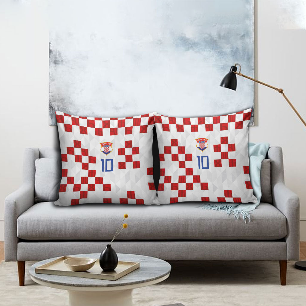 Custom Croatia National Football Pillow Cover Red Checkerboard Glagolitic Script Geometric Pattern Art
