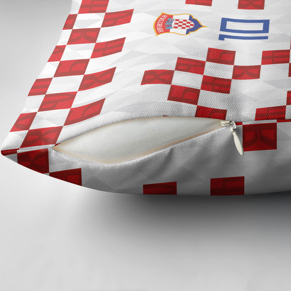 Custom Croatia National Football Pillow Cover Red Checkerboard Glagolitic Script Geometric Pattern Art
