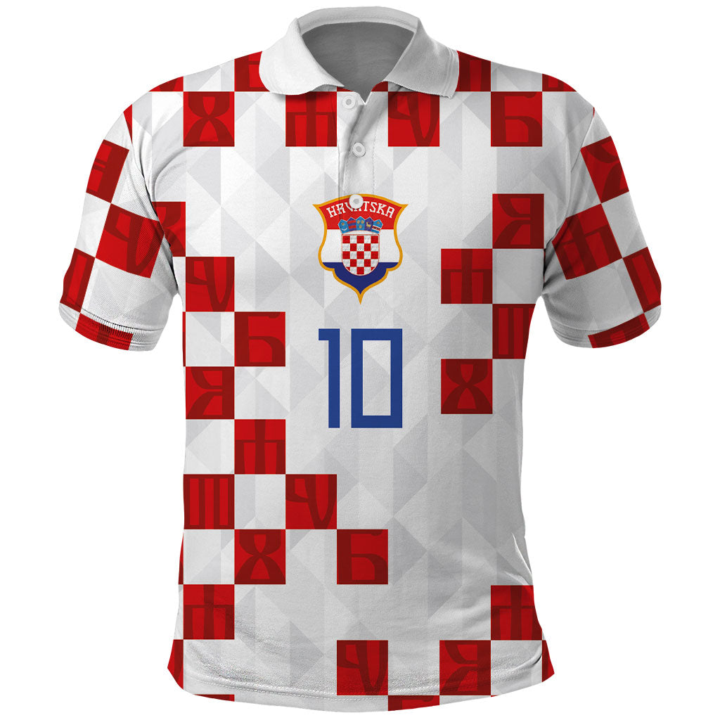 Custom Croatia National Football Polo Shirt Red Checkerboard Glagolitic Script Geometric Pattern Art