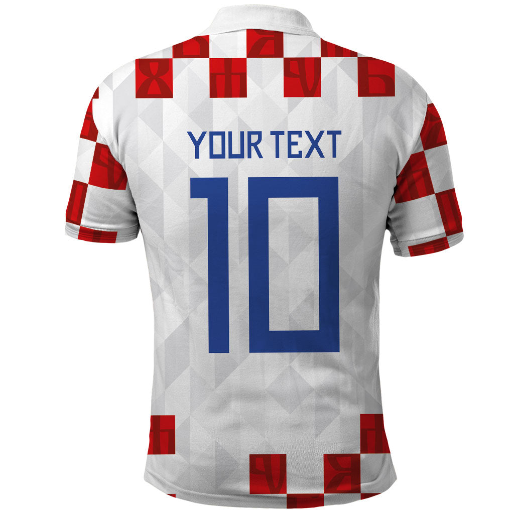Custom Croatia National Football Polo Shirt Red Checkerboard Glagolitic Script Geometric Pattern Art