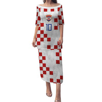 Custom Croatia National Football Puletasi Red Checkerboard Glagolitic Script Geometric Pattern Art