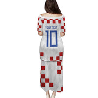 Custom Croatia National Football Puletasi Red Checkerboard Glagolitic Script Geometric Pattern Art