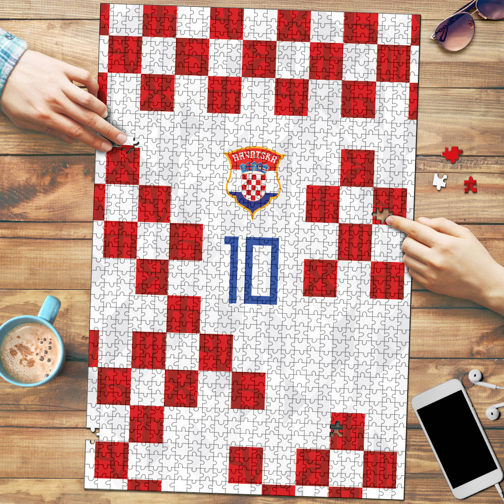 Custom Croatia National Football Puzzle Red Checkerboard Glagolitic Script Geometric Pattern Art