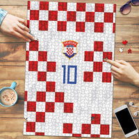 Custom Croatia National Football Puzzle Red Checkerboard Glagolitic Script Geometric Pattern Art