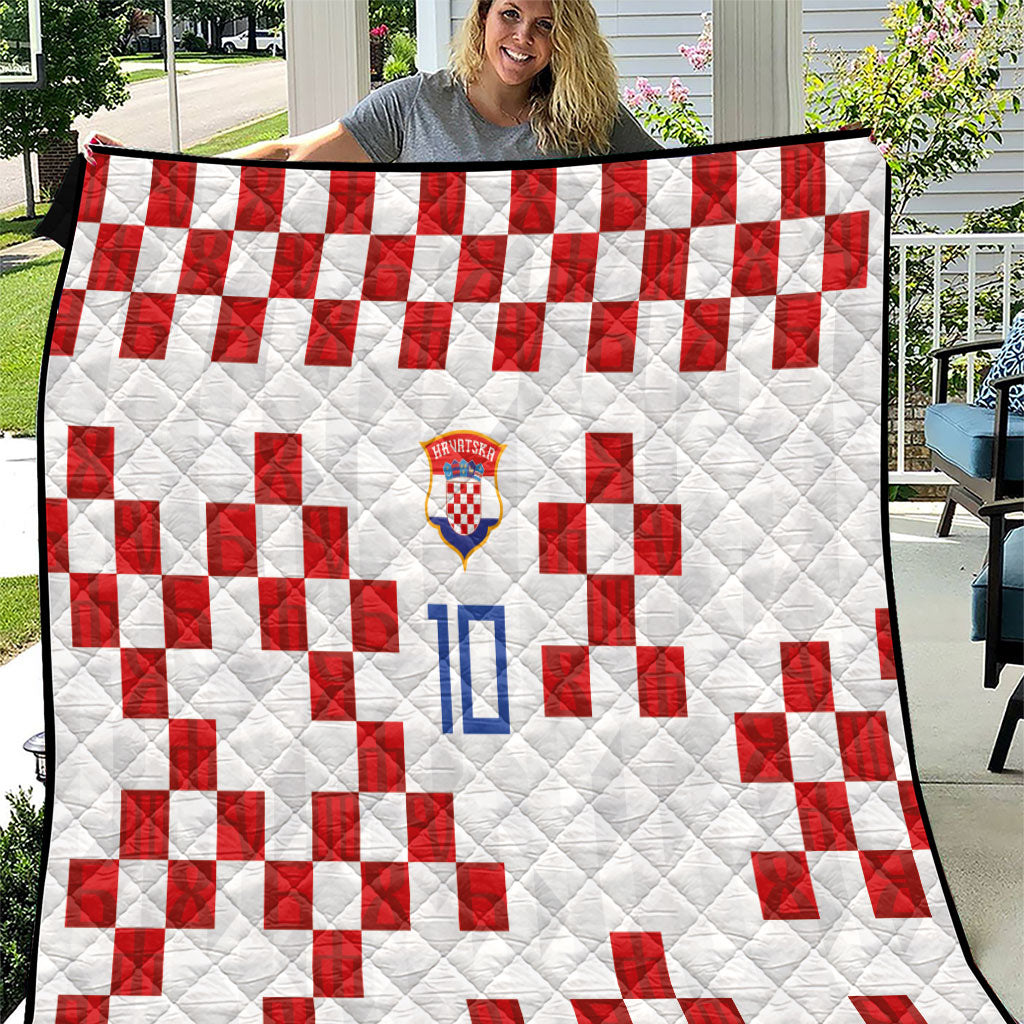 Custom Croatia National Football Quilt Red Checkerboard Glagolitic Script Geometric Pattern Art
