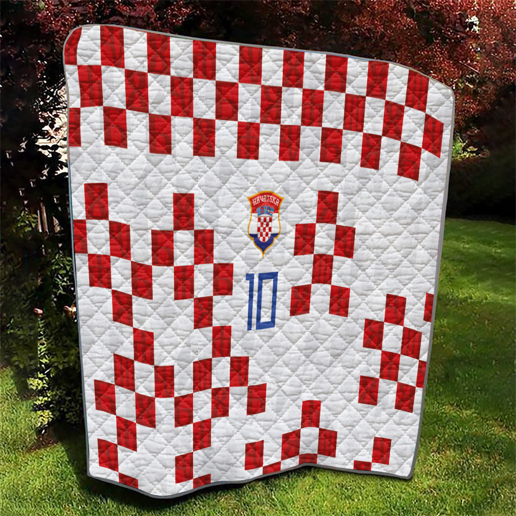 Custom Croatia National Football Quilt Red Checkerboard Glagolitic Script Geometric Pattern Art