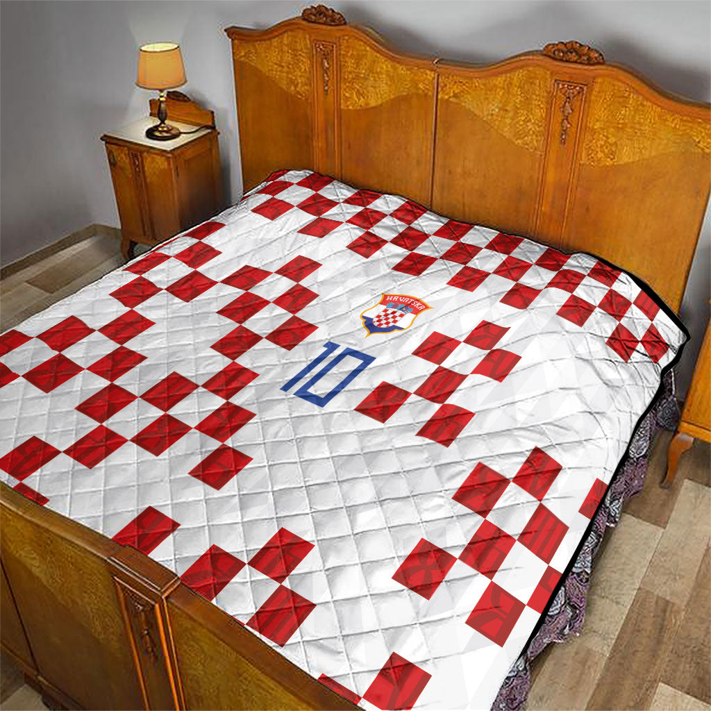Custom Croatia National Football Quilt Red Checkerboard Glagolitic Script Geometric Pattern Art