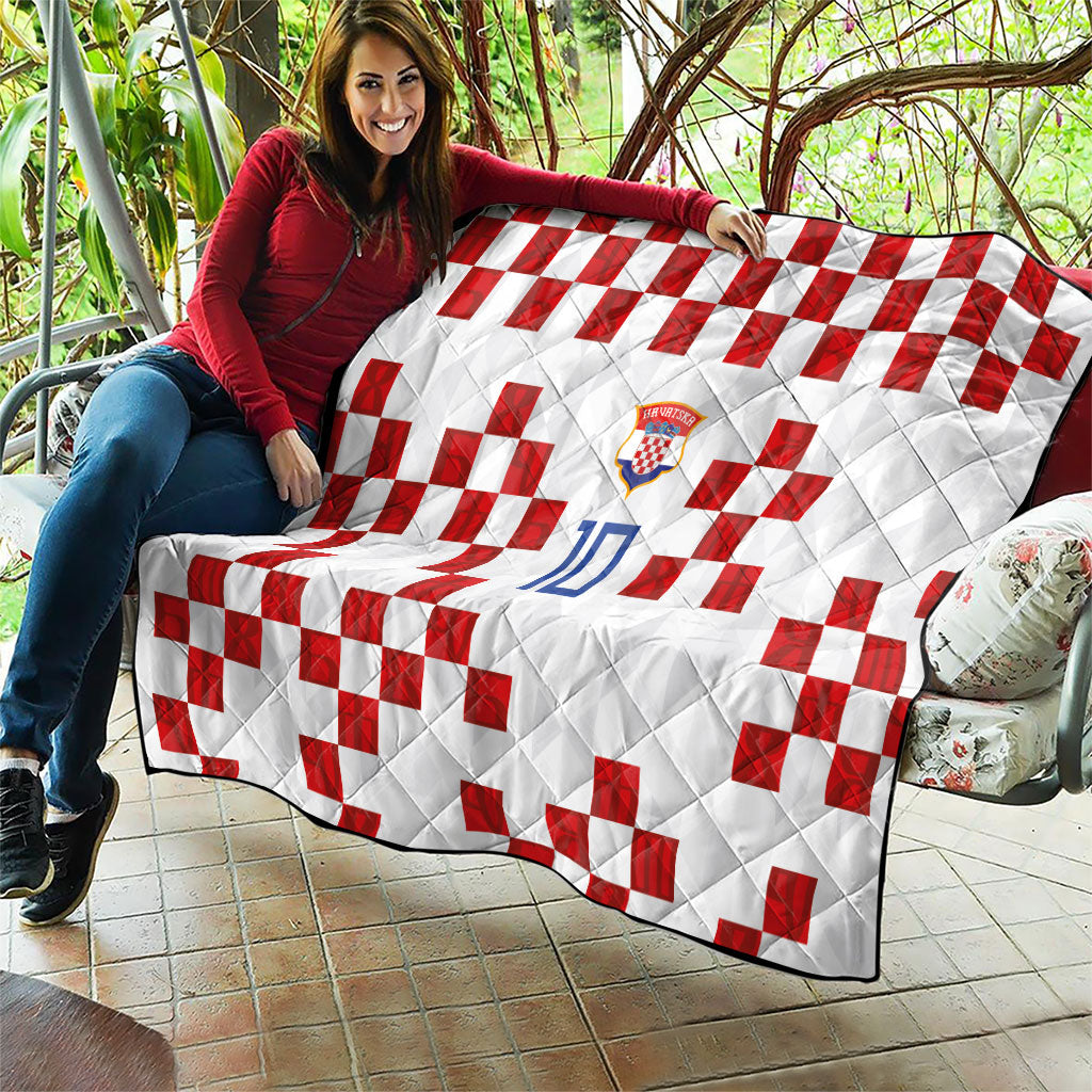 Custom Croatia National Football Quilt Red Checkerboard Glagolitic Script Geometric Pattern Art