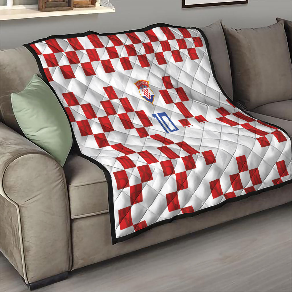 Custom Croatia National Football Quilt Red Checkerboard Glagolitic Script Geometric Pattern Art