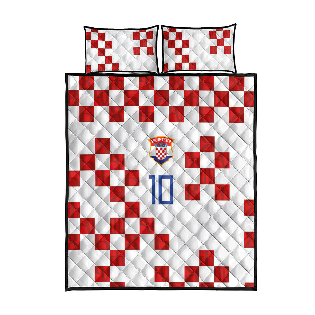 Custom Croatia National Football Quilt Bed Set Red Checkerboard Glagolitic Script Geometric Pattern Art