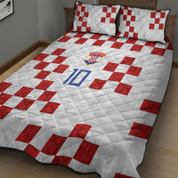 Custom Croatia National Football Quilt Bed Set Red Checkerboard Glagolitic Script Geometric Pattern Art