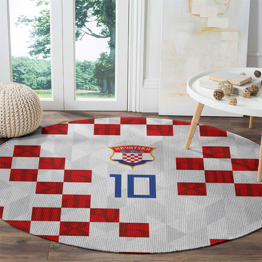 Custom Croatia National Football Round Carpet Red Checkerboard Glagolitic Script Geometric Pattern Art