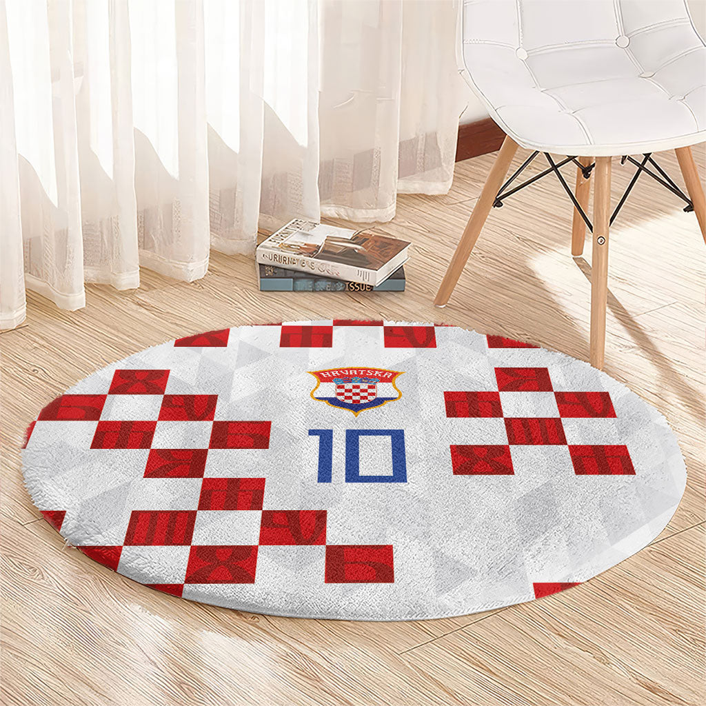 Custom Croatia National Football Round Carpet Red Checkerboard Glagolitic Script Geometric Pattern Art